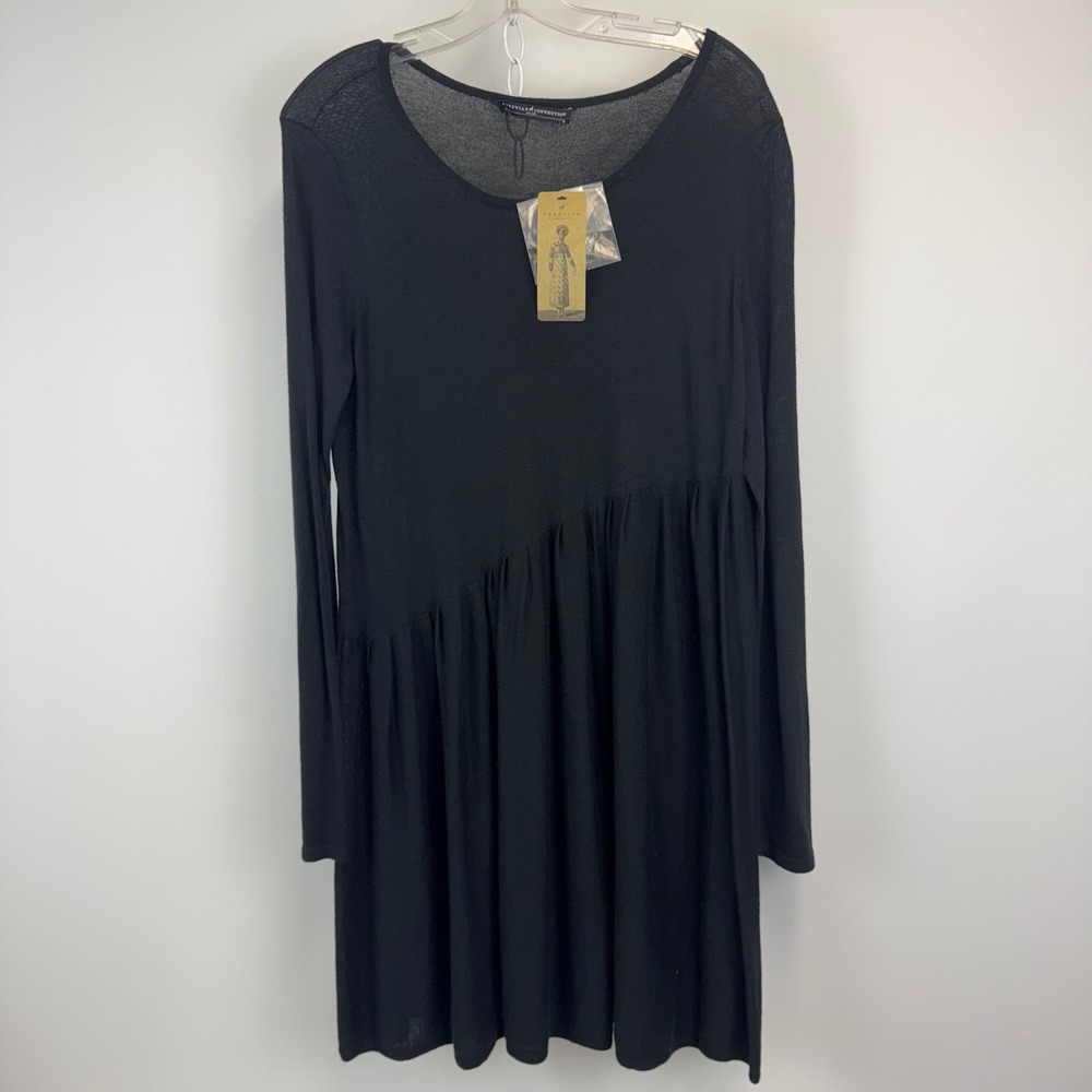 Peruvian Connection Paola Black Tunic Dress‎ Long Sleeve Knit Asymmetrical M NEW